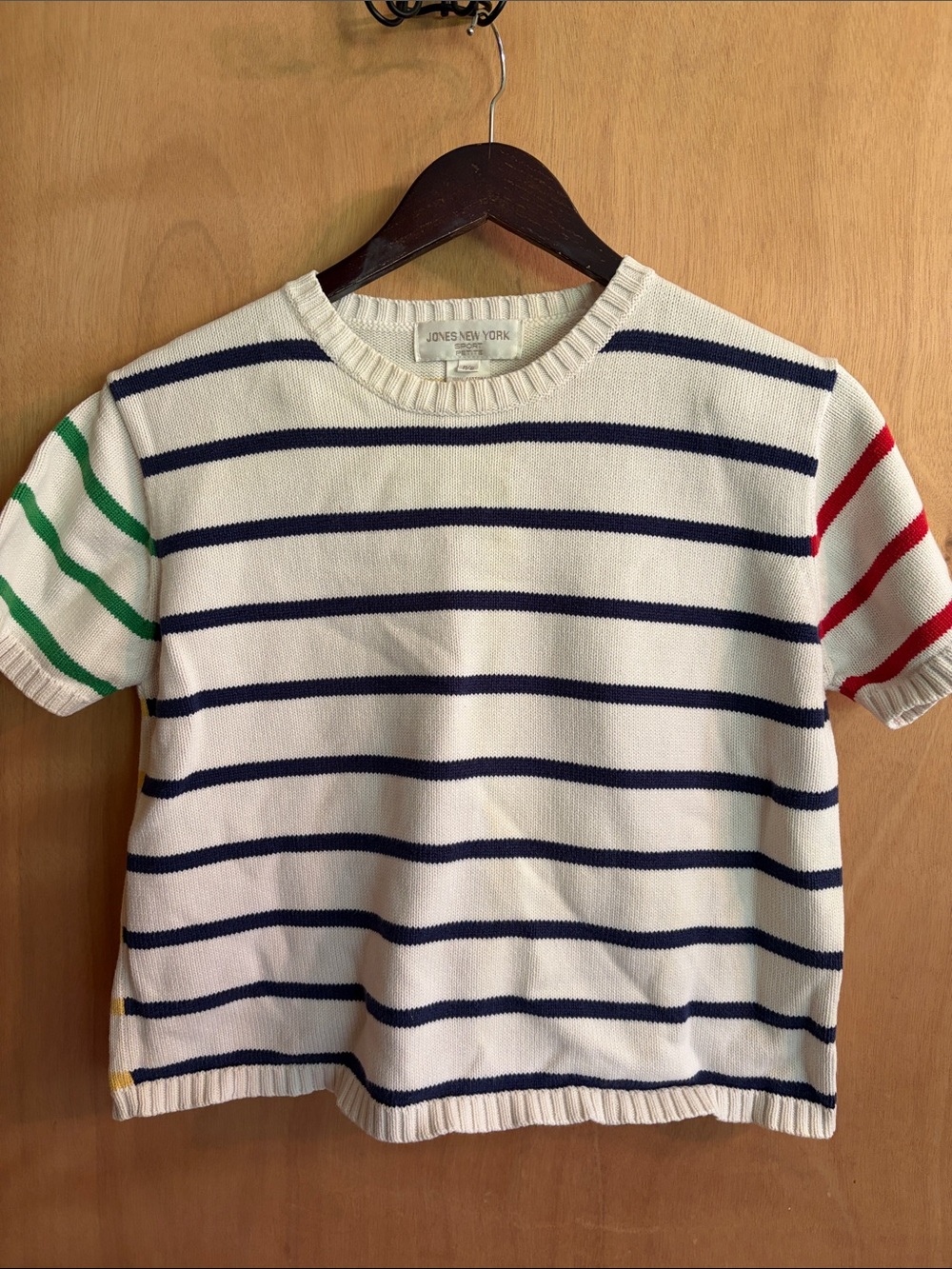 Jones New York Sport Petite VTG Striped Colorblock ShortSleeve Crew Sweater. P/S
